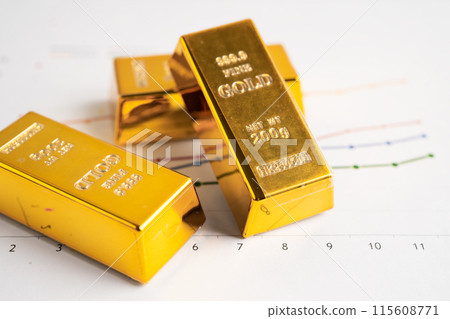 Gold bar on graph, economy finance exchange trade investment concept. Gold bar on graph, economy finance exchange trade investment concept. 115608771