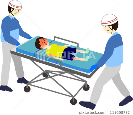 A child with heatstroke being taken to the hospital by ambulance 115608782