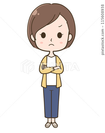 Full-body illustration of an annoyed woman 115608938