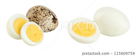 boiled quail egg isolated on white background with full depth of field boiled quail egg isolated on white background with full depth of field 115609759