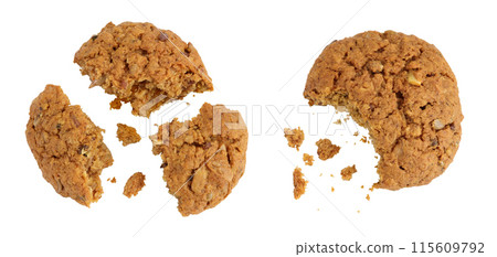 oatmeal cookies with flax, pumpkin and sunflower seeds with full depth of field. Top view. Flat lay 115609792