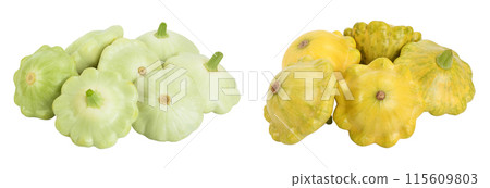green pattypan squash isolated on white background, with full depth of field 115609803