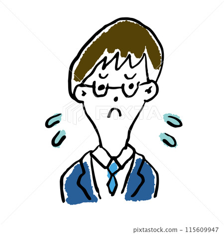 Office worker, glasses-wearing M-san (32), troubled, monochrome Office worker, glasses-wearing M-san (32), troubled, monochrome 115609947