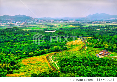 Kaesong town in North Korea as seen from the Demilitarized Zone in South Korea 115609981