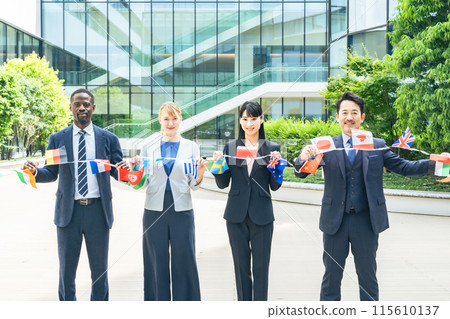 Group of multinational business people holding flags 115610137