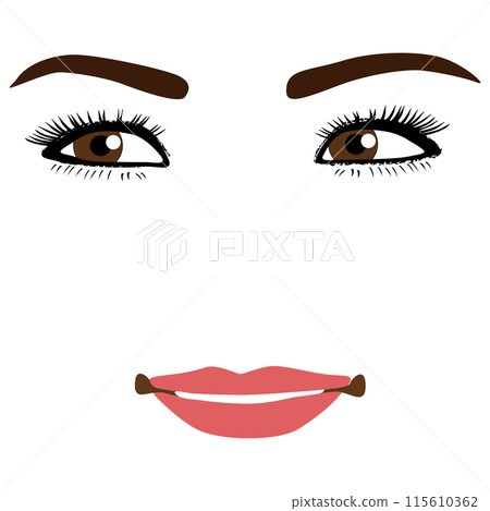 Illustration of a woman's face with various expressions without outlines, light makeup version 14. Parts model illustration. Illustration of a woman's face with various expressions without outlines, light makeup version 14. Parts model illustration. 115610362