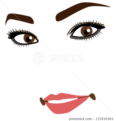 Illustration of a woman's face with various expressions without outlines, light makeup version 15. Parts model illustration. Illustration of a woman's face with various expressions without outlines, light makeup version 15. Parts model illustration. 115610363