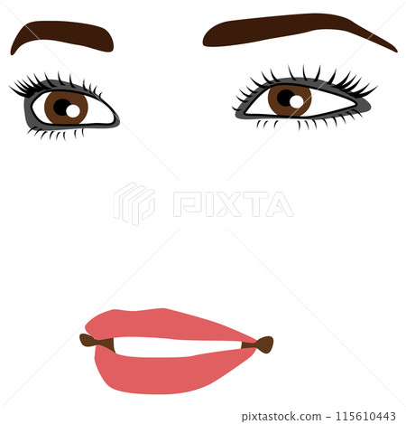 沒有輪廓的各種表情的女性臉部插畫,淡妝版26。零件模型圖。 沒有輪廓的各種表情的女性臉部插畫,淡妝版26。零件模型圖。 115610443