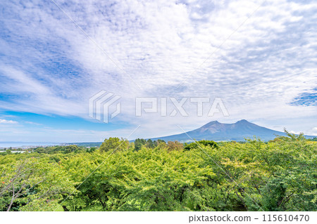 View of Oniushi Park, Funka Bay, and Mt. Komagatake from the observation lounge at Roadside Station YOU-Yu-Mori 115610470