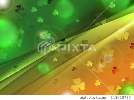 St Patrick Day green orange abstract background with shamrock leaves 115610783