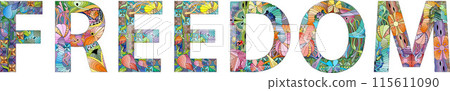 Word FREEDOM. Vector decorative zentangle object for decoration 115611090
