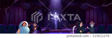 Children hiding from ghost in abandoned theater 115611279