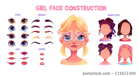 Girl character face construction for avatar vector Girl character face construction for avatar vector 115611300