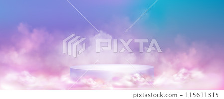 Round podium in color mist clouds Round podium in color mist clouds 115611315