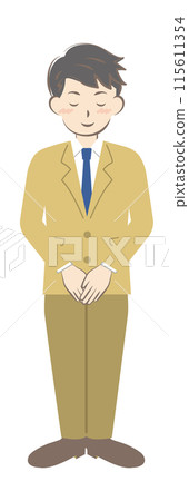 一個穿著西裝的男人鞠躬，全身 115611354