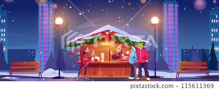 Winter cafe building outside on street background 115611369
