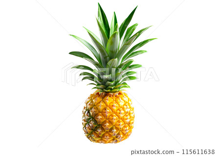 Vibrant and juicy pineapple with green leaves, perfect for summer recipes, isolated on white transparent background. Vibrant and juicy pineapple with green leaves, perfect for summer recipes, isolated on white transparent background. 115611638