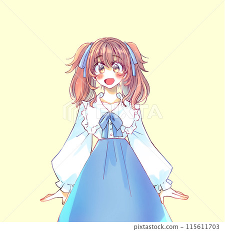穿著洛麗塔衣服的微笑女人，藍色 115611703
