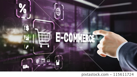 Businessman clicks E-commerce Global Business Digital Marketing Businessman clicks E-commerce Global Business Digital Marketing 115611724