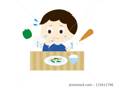 一個男孩留下了他不喜歡的食物 115611796