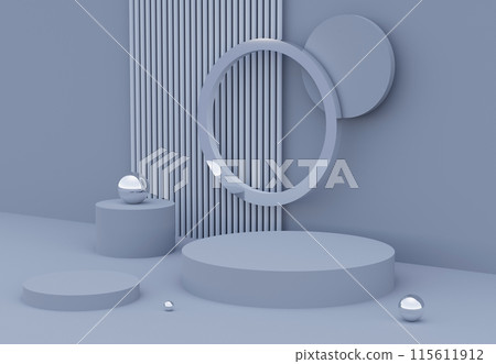 3D podium background grey blue color. Fashion podium. Abstract composition in minimal design. Platforms for product display presentation. Stage showcase. 115611912