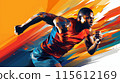 Graphic design of a muscular athlete making a starting dash sprint start 115612169