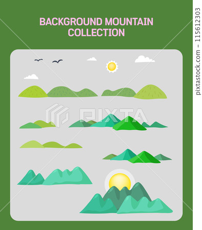 Mountain and Sun for background and design - illustrations in various forms 115612303