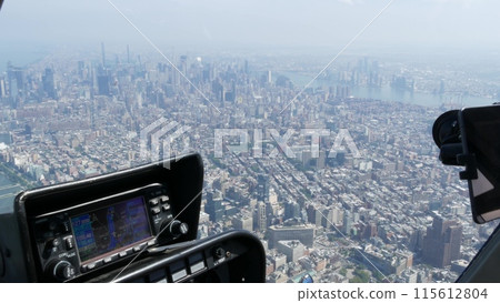 New York City helicopter flight, heli flying, Manhattan, United States. Travel USA. Camera shaking. New York City helicopter flight, heli flying, Manhattan, United States. Travel USA. Camera shaking. 115612804