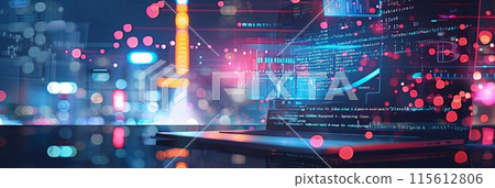 A laptop computer placed on top of a desk, symbolizing EdTech education technology for online learning and professional development. Generative AI 115612806