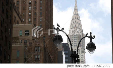 New York City Manhattan Midtown urban architecture. Chrysler building, 42 street skyscraper, USA. 115612999