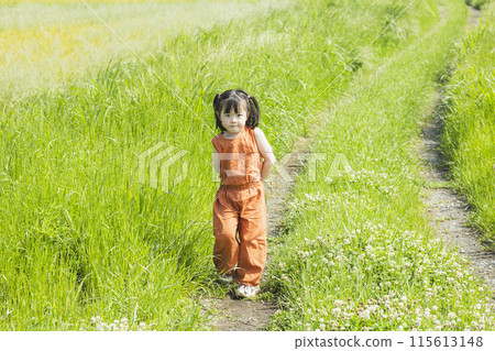 Cute girl running on the grass 115613148