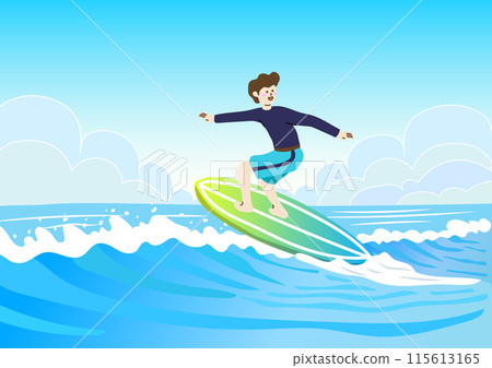 Sea Background-A person who enjoys waves and surfs character illustration 115613165