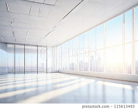 Empty blank room,hall open space interior. Business conference company background. with sunlight at the window. blurred city at the window background. 115613493