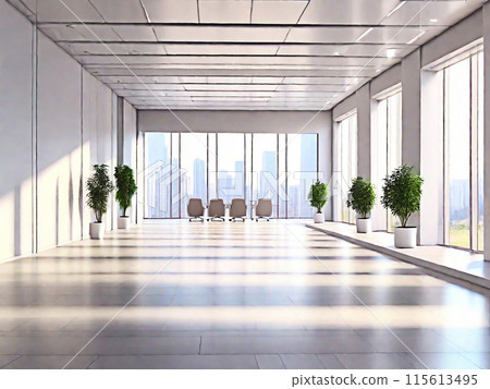 Empty blank room,hall open space interior. Business conference company background. with sunlight at the window. blurred city at the window background. 115613495