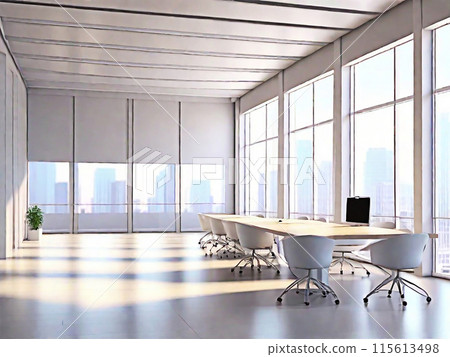Empty blank room,hall open space interior. Business conference company background. with sunlight at the window. blurred city at the window background. 115613498