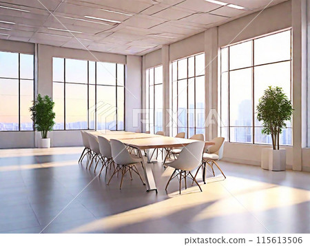 Empty blank room,hall open space interior. Business conference company background. with sunlight at the window. blurred city at the window background. 115613506