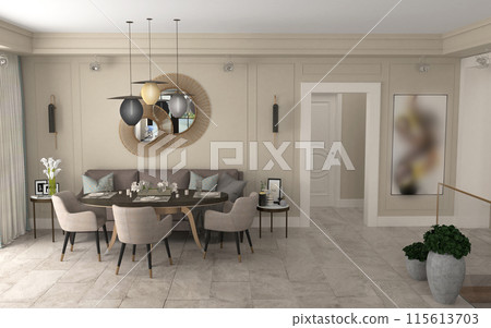 modern apartment interior visualization, 3D illustration, cg render 115613703