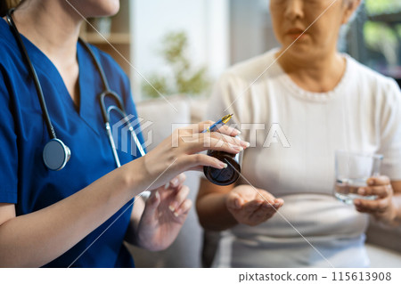 medicine, healthcare and people concept - doctor with tablet pc computer talking to woman patient at hospital. 115613908