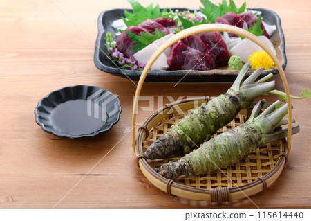 Minke whale sashimi with real wasabi (fresh wasabi) Minke whale sashimi with real wasabi (fresh wasabi) 115614440