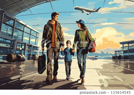 family travel at the airport , Generative AI 115614545