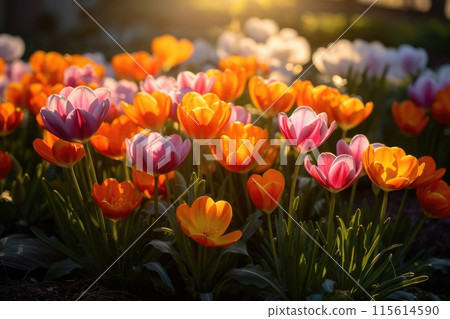 Illustration of a flower meadow in spring. Generative AI. 115614590