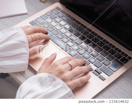 A woman working on a computer 115614632