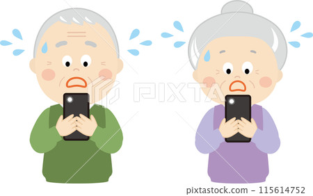 老夫婦看著智慧型手機時驚慌失措 115614752