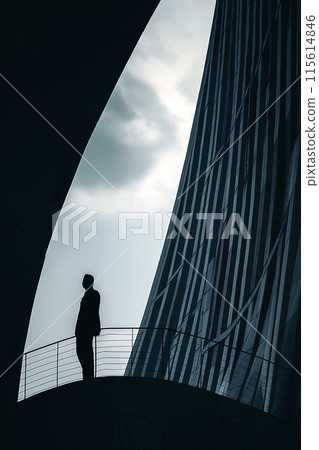 Crane builds a building, construction site, silhouette photo 115614846