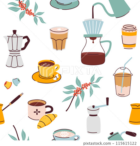 Seamless pattern with coffee drinks Seamless pattern with coffee drinks 115615122