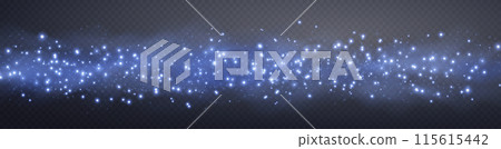 Blue glittering dots, particles, stars magic sparks. Glow flare light effect. Blue luminous points. Vector particles on transparent background. 115615442