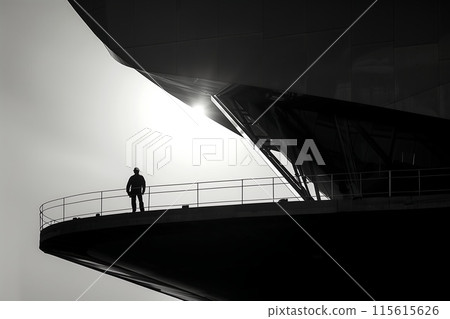 Silhouette of a builder against the background of a building under construction, Silhouette of a builder against the background of a building under construction, 115615626
