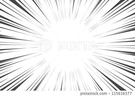 Speed lines in frame for manga comics book. Radial motion background. Monochrome explosion and flash glow. Vector concentric textured illustration Speed lines in frame for manga comics book. Radial motion background. Monochrome explosion and flash glow. Vector concentric textured illustration 115616377