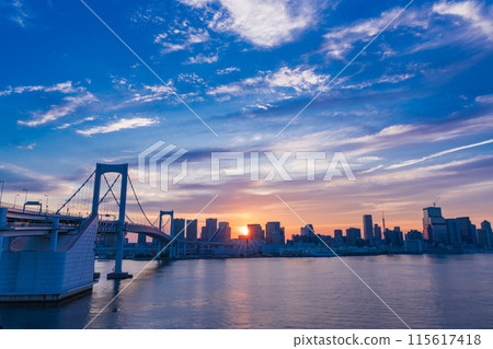 （東京）從彩虹橋北側長廊眺望港區和東京鐵塔 115617418