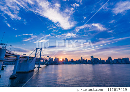 (東京)從彩虹橋北側長廊眺望港區和東京鐵塔 (東京)從彩虹橋北側長廊眺望港區和東京鐵塔 115617419